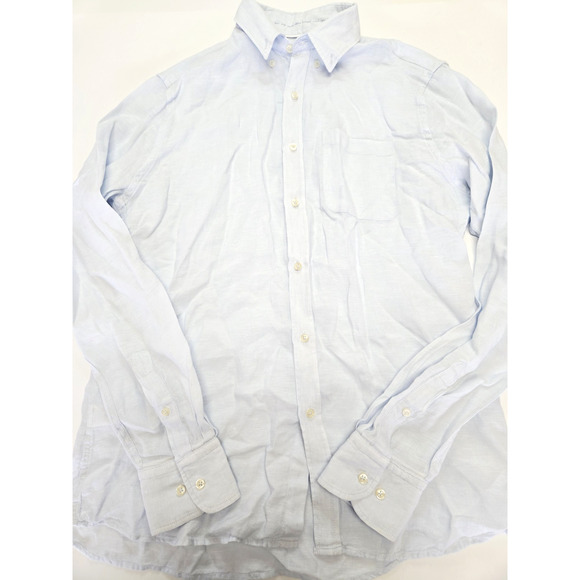 Porter & Ash Shirt Mens Medium Blue Structured Luxe Linen Button Down EUC - Picture 1 of 16